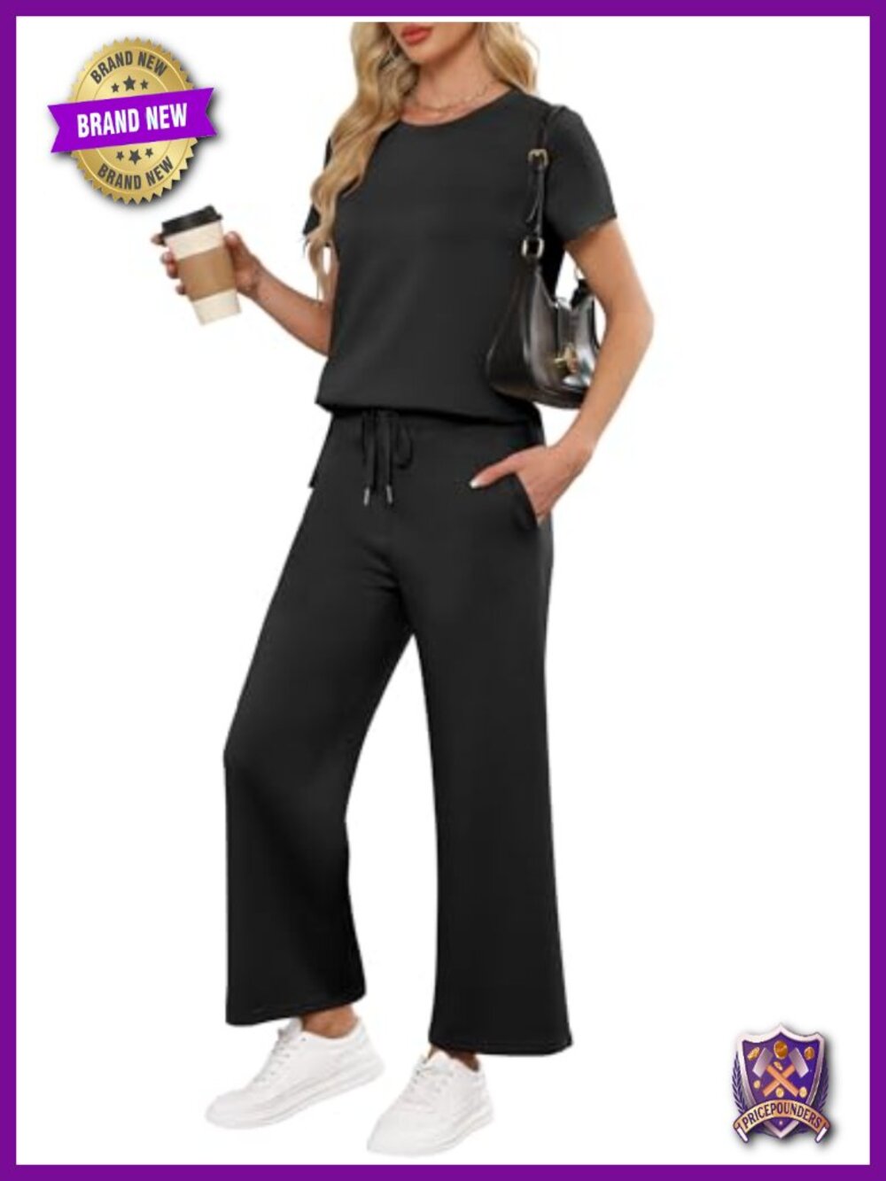 Women 2 Piece Lounge Set Short Sleeve Wide Leg Sweat Outfits Tracksuit